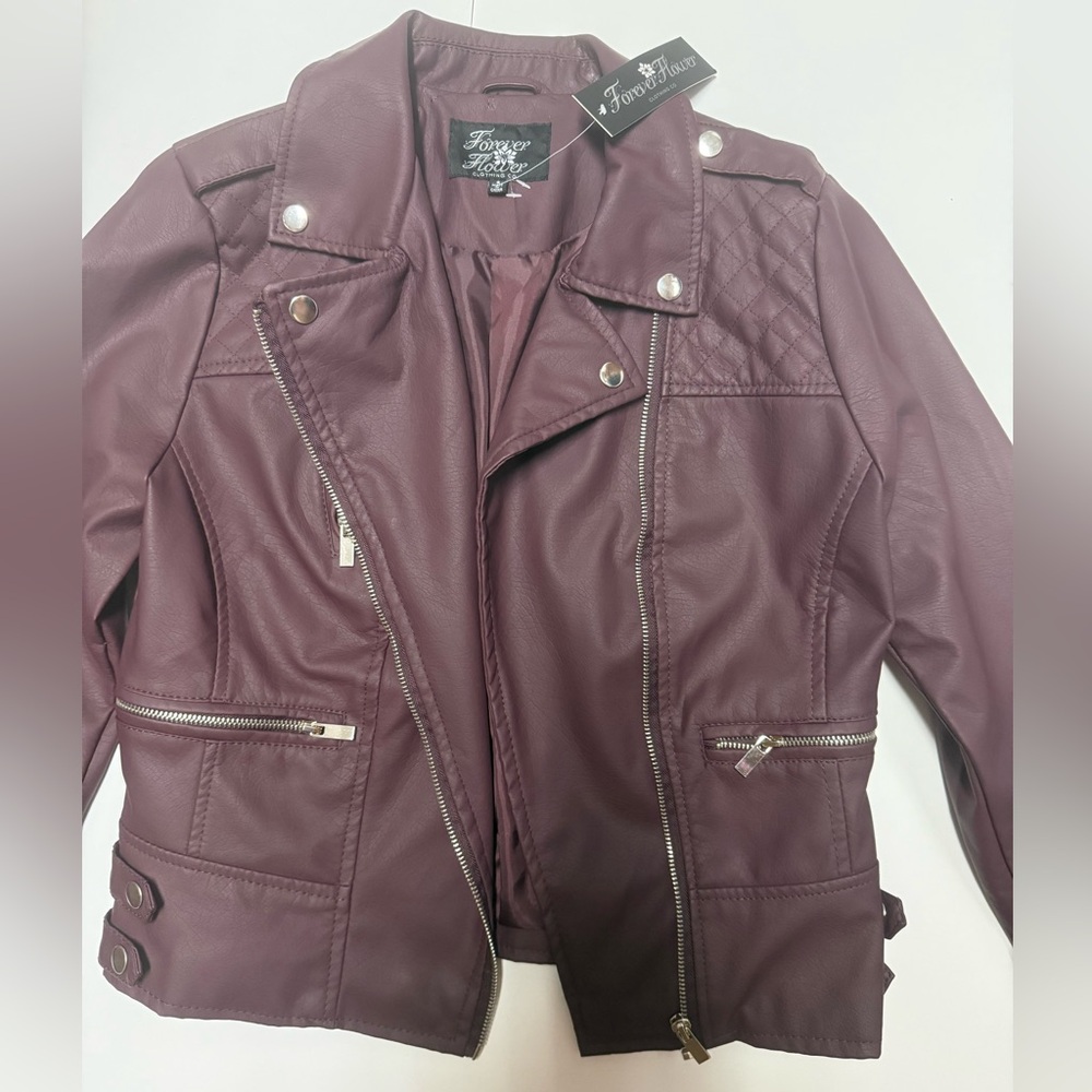 Forever Flower Women's Burgundy Leather Jacket